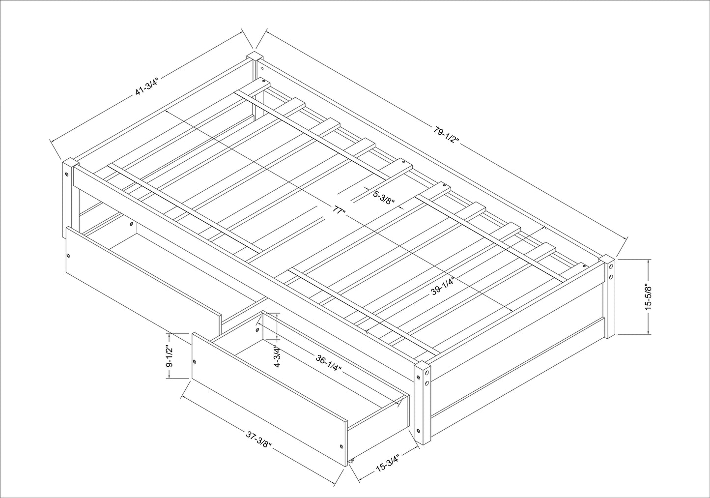 Twin Bed with 2 Storage drawersWhite