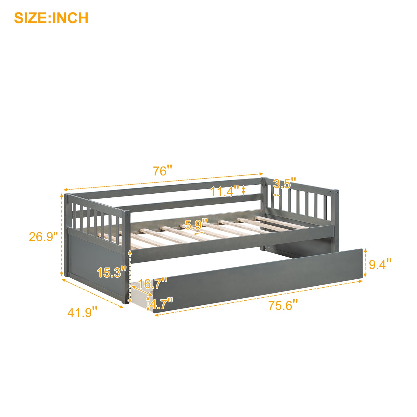 Twin Size Daybed with eparable 2 Drawers , Gray  (New)