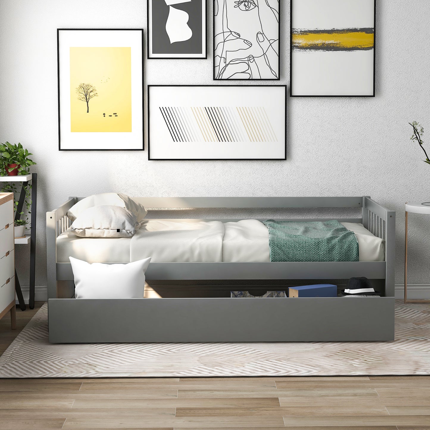 Twin Size Daybed with eparable 2 Drawers , Gray  (New)