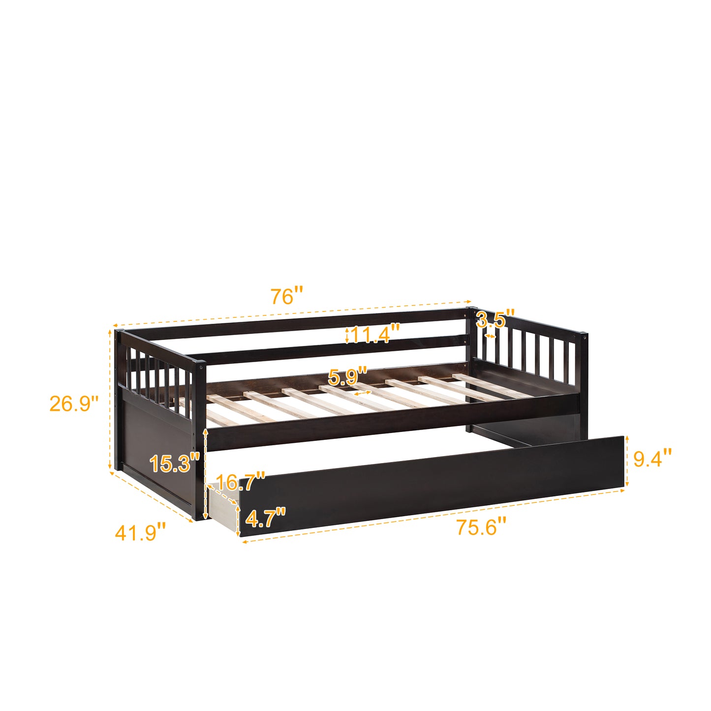 Twin Size Daybed with eparable 2 Drawers , Espresso (New)