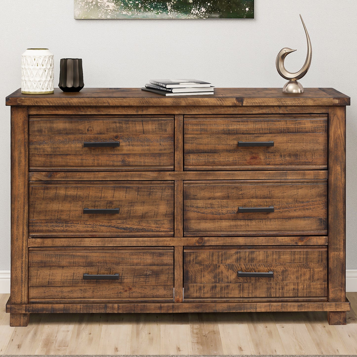 Rustic Reclaimed Solid Wood Framhouse 6 Drawers Wider Dresser
