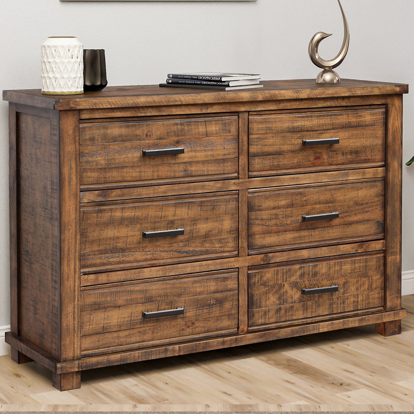 Rustic Reclaimed Solid Wood Framhouse 6 Drawers Wider Dresser