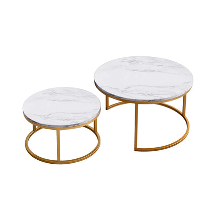 Modern Nesting coffee table,golden  metal frame with marble color top-31.5&