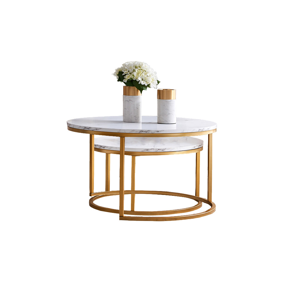 Modern Nesting coffee table,golden  metal frame with marble color top-31.5&