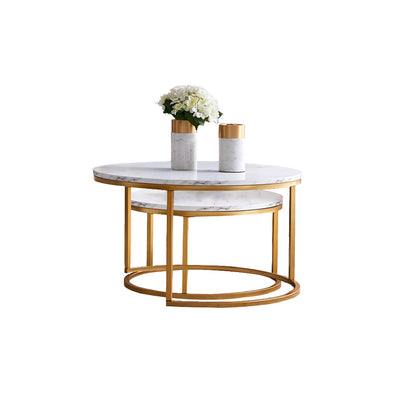 Modern Nesting coffee table,golden  metal frame with marble color top-31.5&