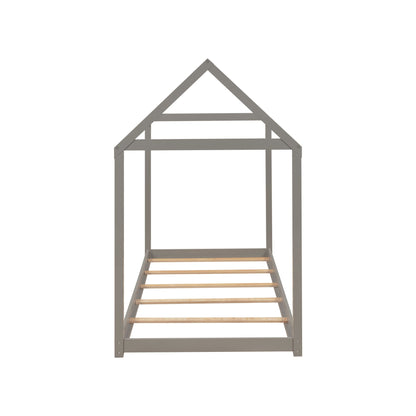Twin Size Wooden House Bed, Gray(New)