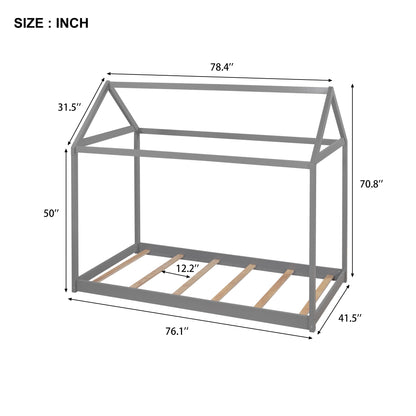 Twin Size Wooden House Bed, Gray(New)