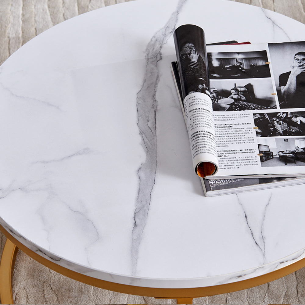 Modern Nesting coffee table,golden  metal frame with marble color top-31.5&