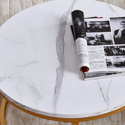 Modern Nesting coffee table,golden  metal frame with marble color top-31.5&