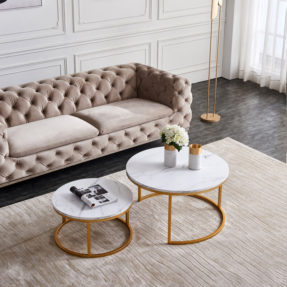 Modern Nesting coffee table,golden  metal frame with marble color top-31.5&