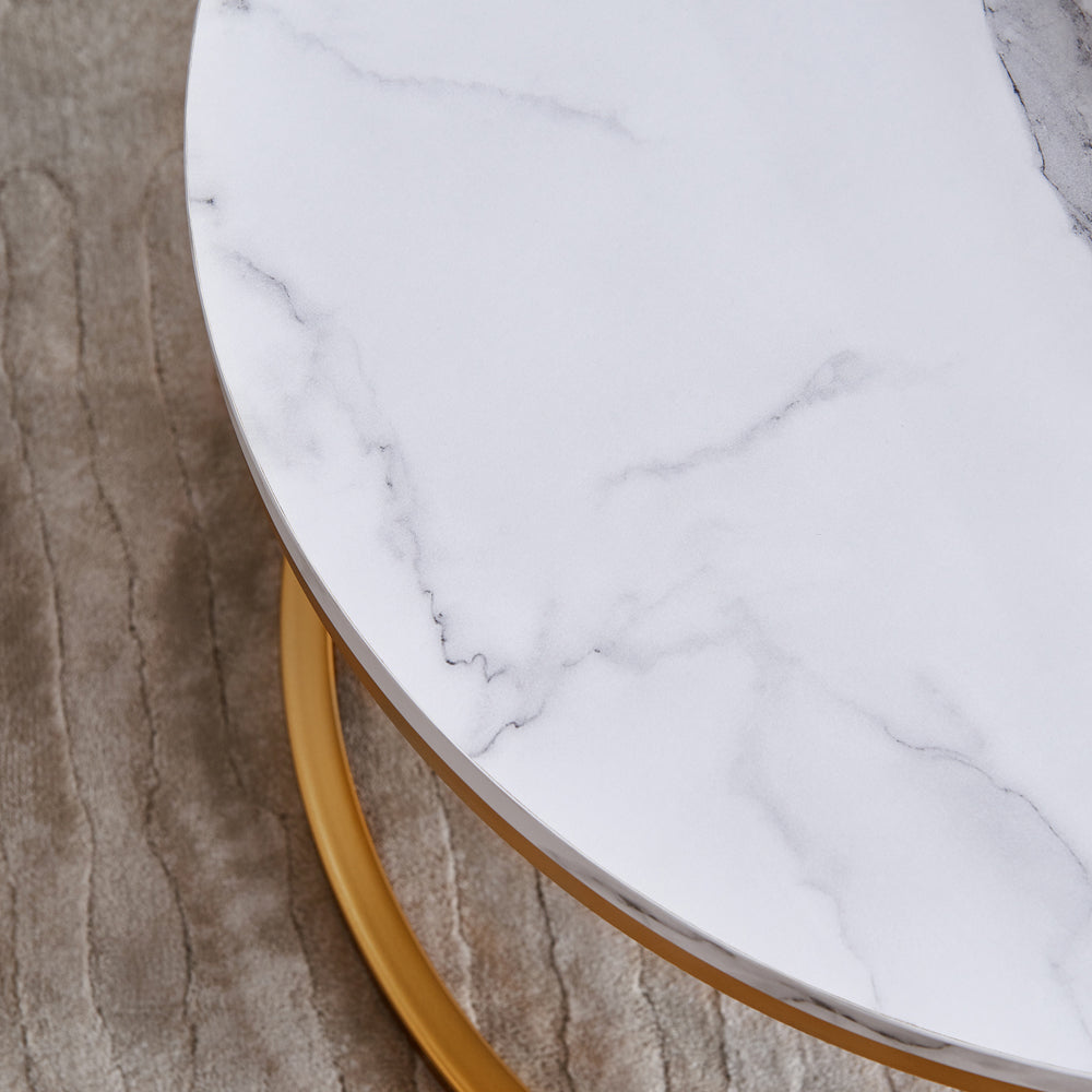 Modern Nesting coffee table,golden  metal frame with marble color top-31.5&