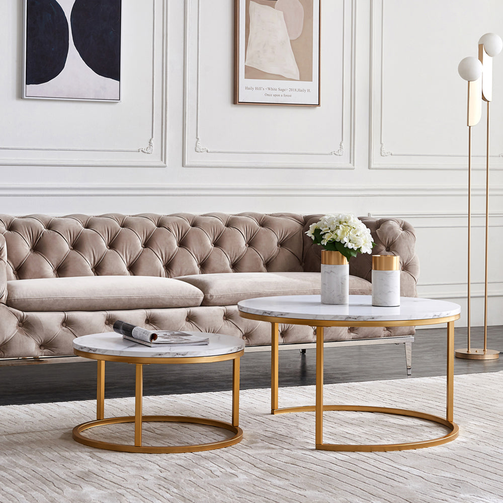 Modern Nesting coffee table,golden  metal frame with marble color top-31.5&