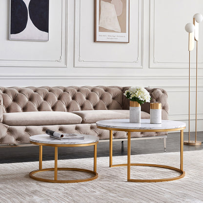 Modern Nesting coffee table,golden  metal frame with marble color top-31.5&