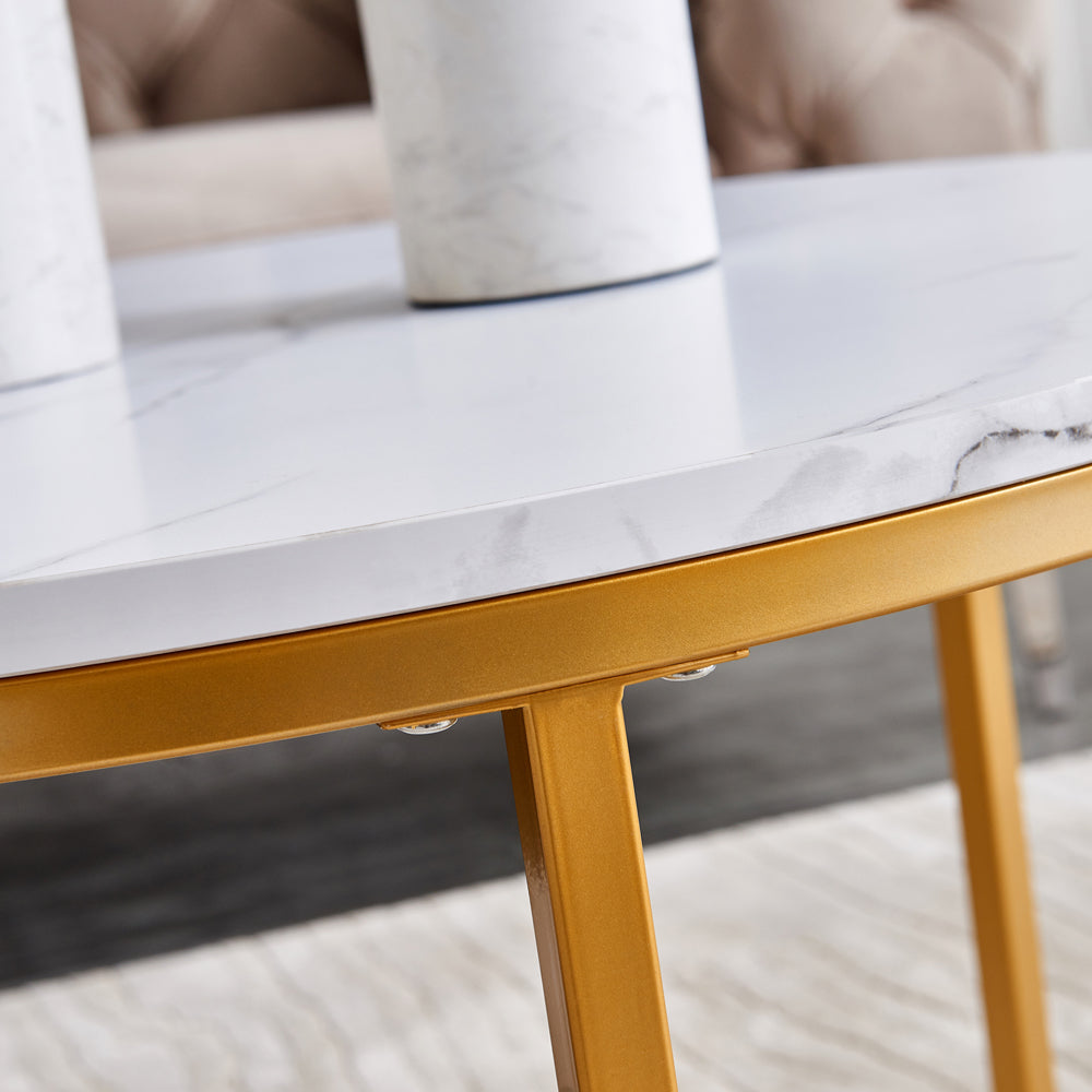 Modern Nesting coffee table,golden  metal frame with marble color top-31.5&