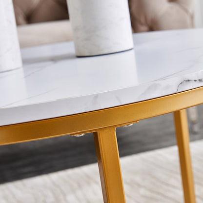 Modern Nesting coffee table,golden  metal frame with marble color top-31.5&