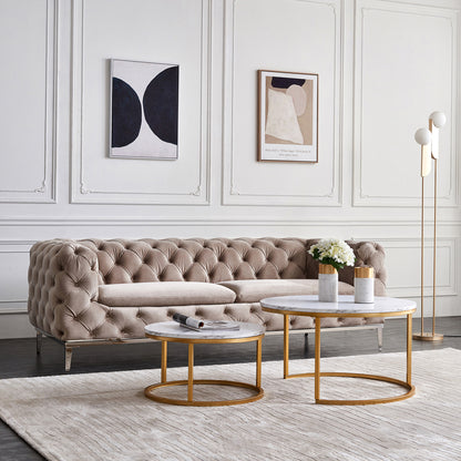 Modern Nesting coffee table,golden  metal frame with marble color top-31.5&