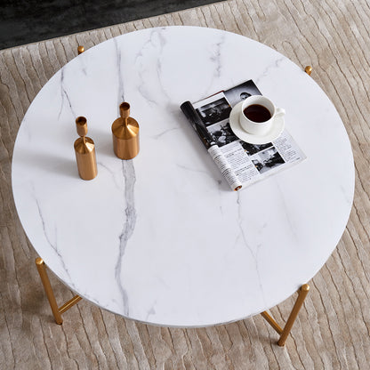 Modern Round coffee table,golden metal frame with marble color  top-36
