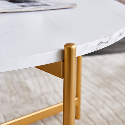Modern Round coffee table,golden metal frame with marble color  top-36