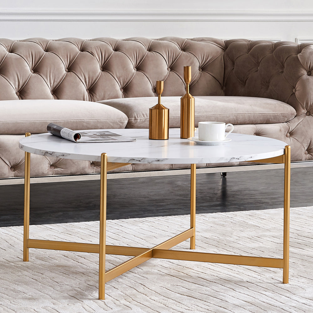Modern Round coffee table,golden metal frame with marble color  top-36