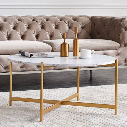 Modern Round coffee table,golden metal frame with marble color  top-36