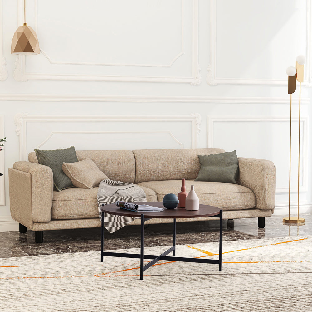 Modern Round coffee table,Black metal frame with walnut top-36&