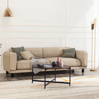 Modern Round coffee table,Black metal frame with walnut top-36&
