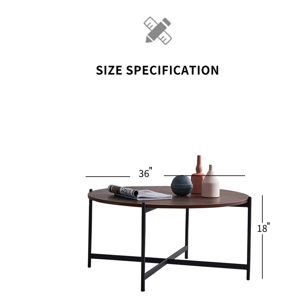 Modern Round coffee table,Black metal frame with walnut top-36&