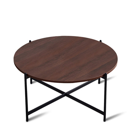 Modern Round coffee table,Black metal frame with walnut top-36&