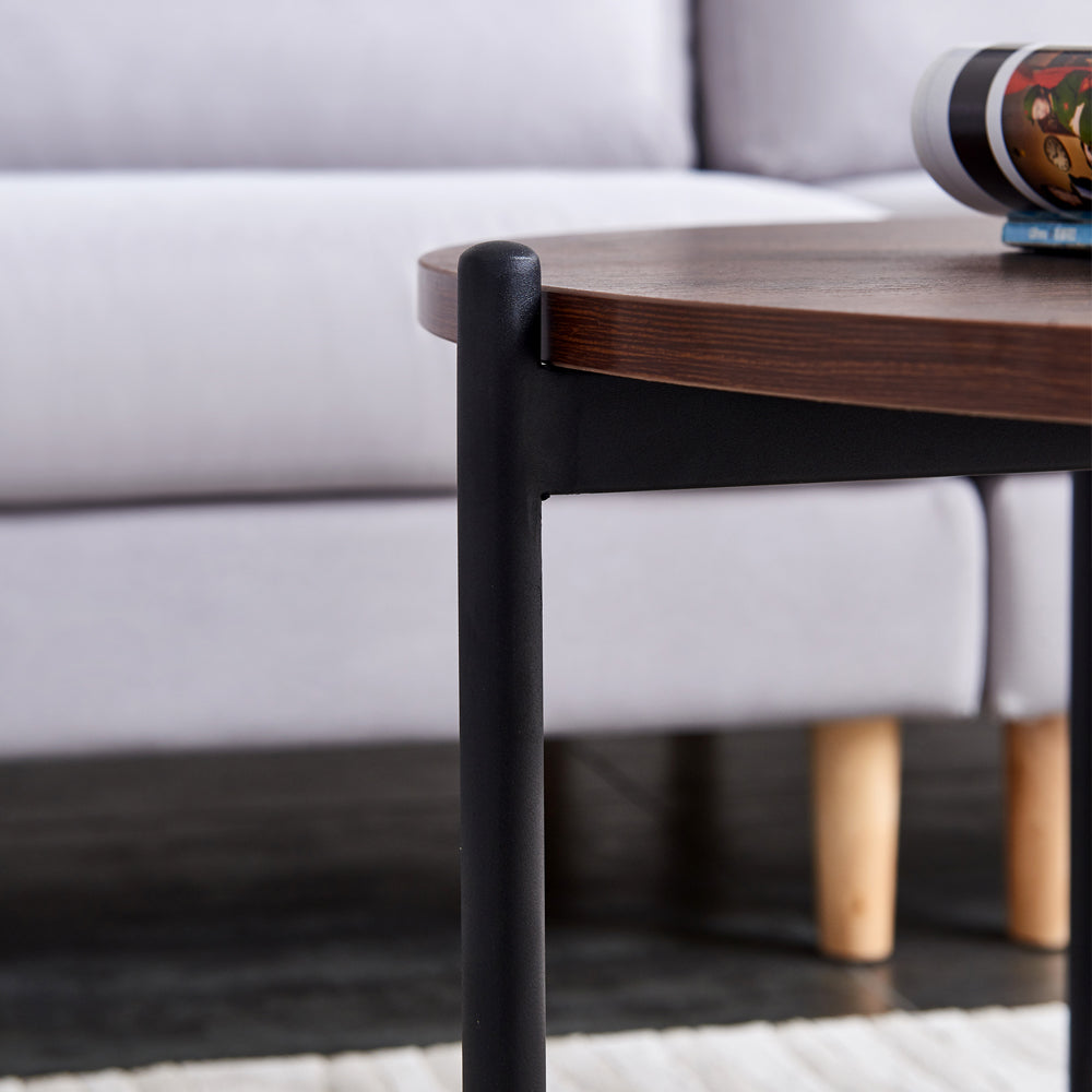 Modern Round coffee table,Black metal frame with walnut top-36&