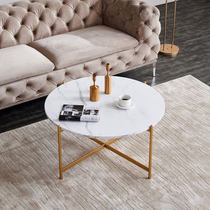 Modern Round coffee table,golden metal frame with marble color  top-36