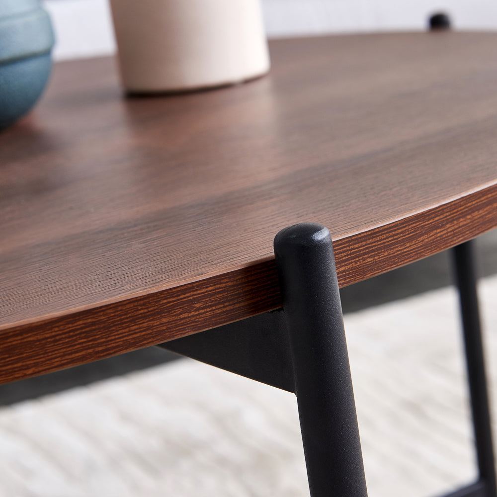 Modern Round coffee table,Black metal frame with walnut top-36&