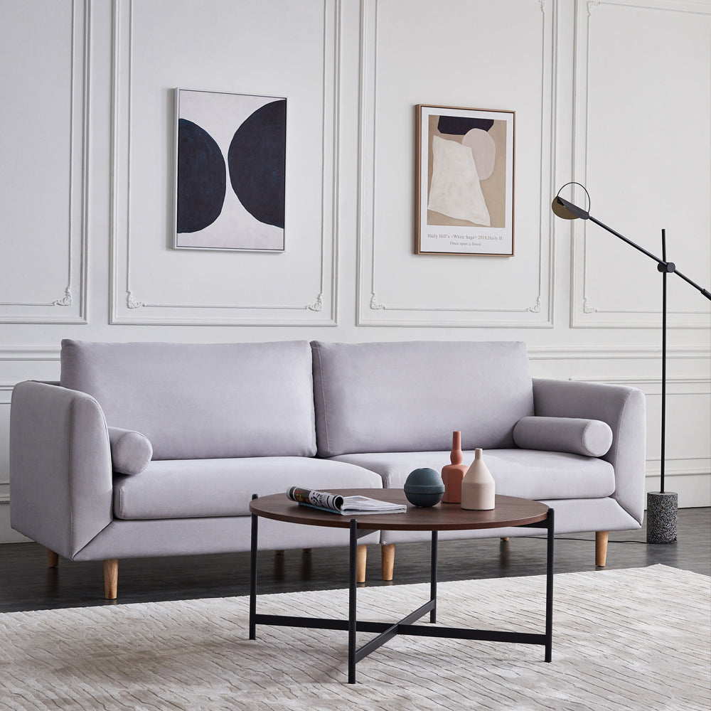 Modern Round coffee table,Black metal frame with walnut top-36&