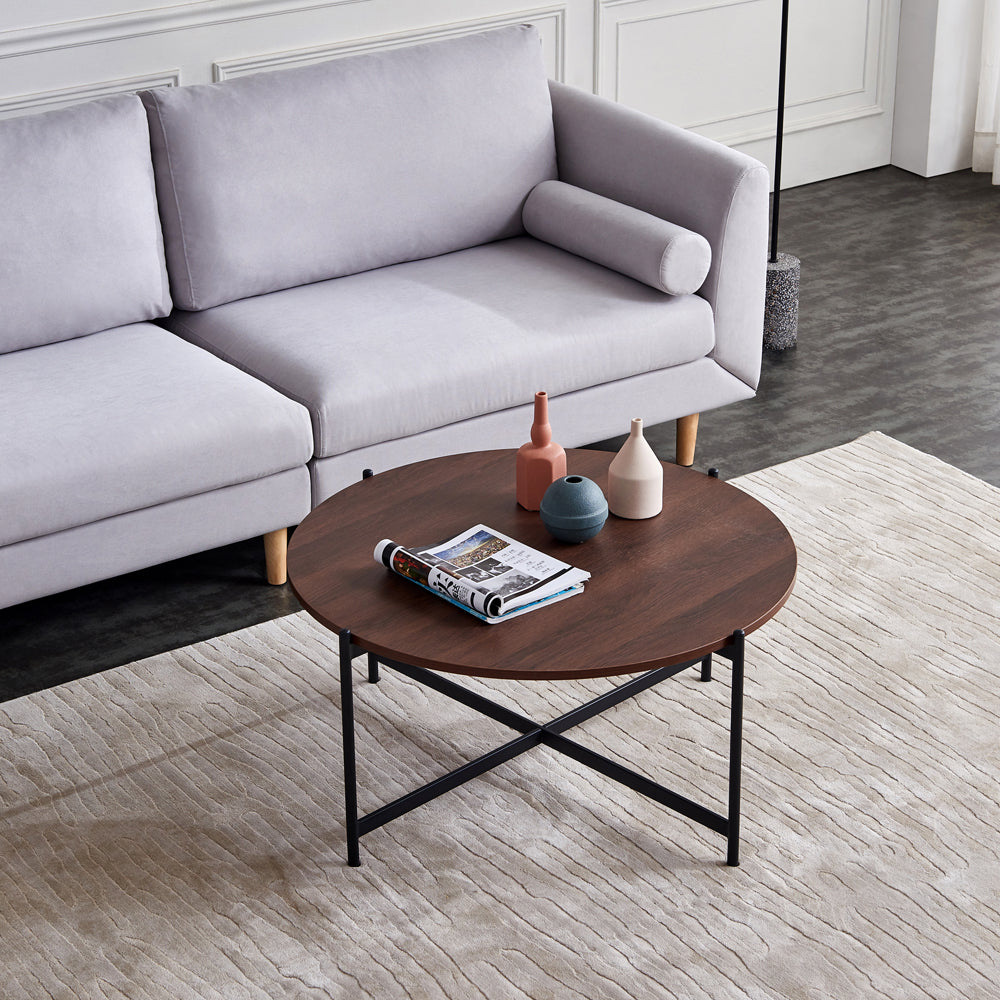 Modern Round coffee table,Black metal frame with walnut top-36&
