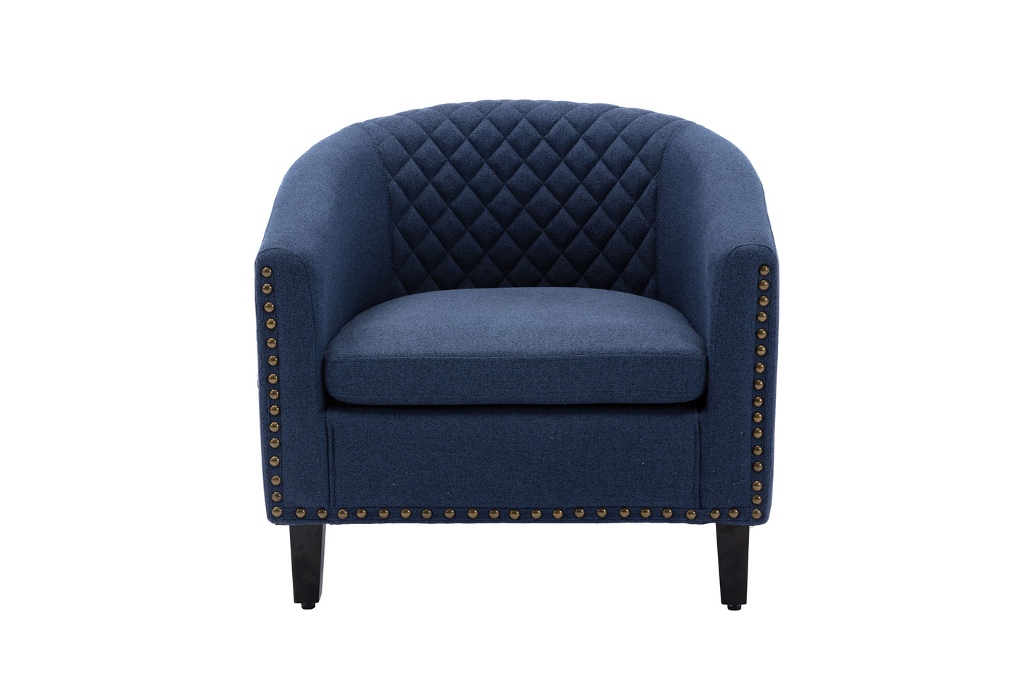 accent Barrel chair living room chair with nailheads and solid wood legs Black Navy  Linen