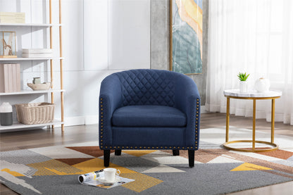 accent Barrel chair living room chair with nailheads and solid wood legs Black Navy  Linen