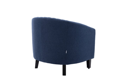 accent Barrel chair living room chair with nailheads and solid wood legs Black Navy  Linen