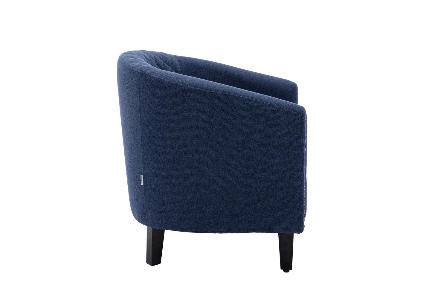 accent Barrel chair living room chair with nailheads and solid wood legs Black Navy  Linen