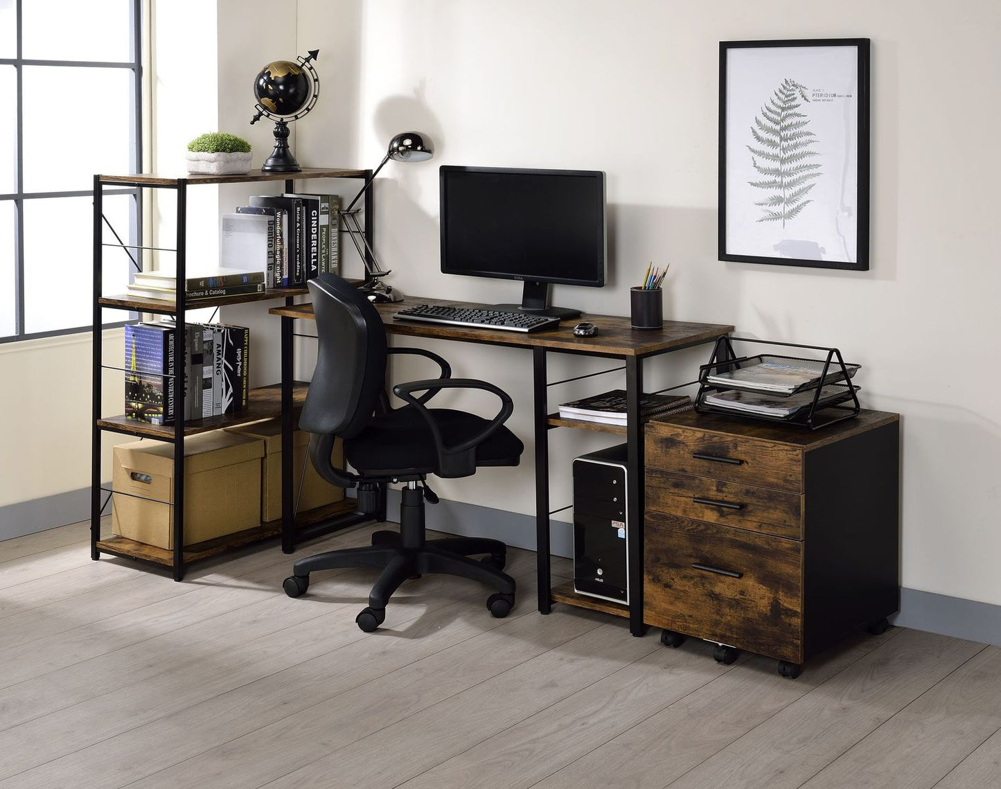 Vadna Writing Desk, Weathered Oak & Black Finish 92765