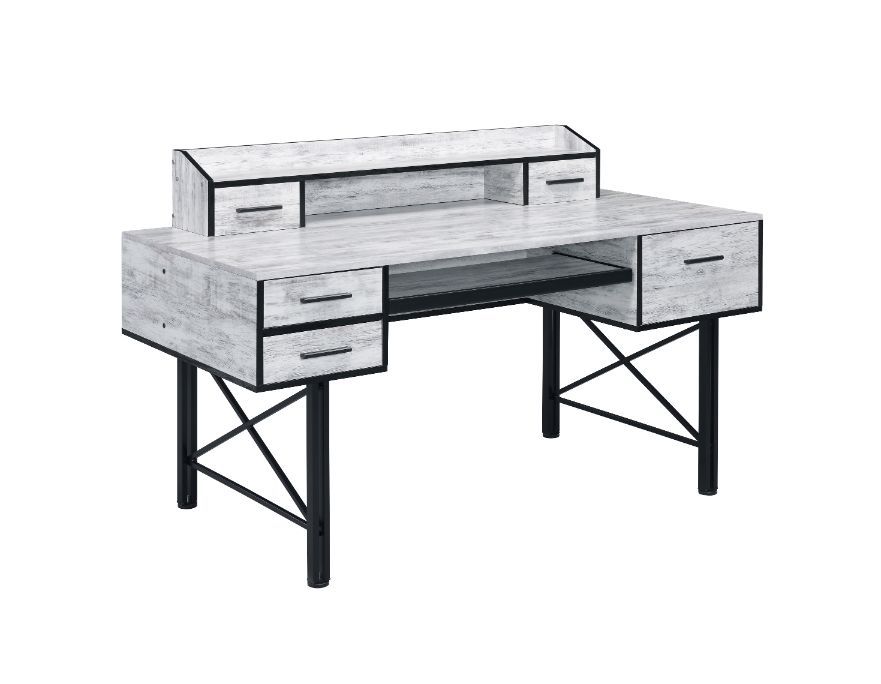 Safea Computer Desk, Antique White & Black Finish 92802