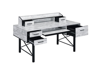 Safea Computer Desk, Antique White & Black Finish 92802