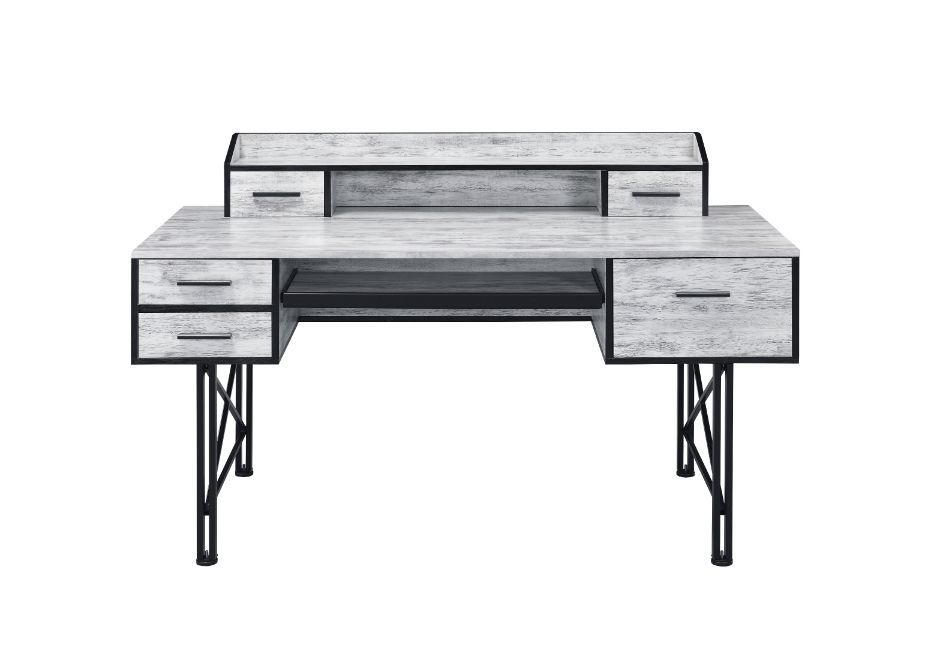 Safea Computer Desk, Antique White & Black Finish 92802