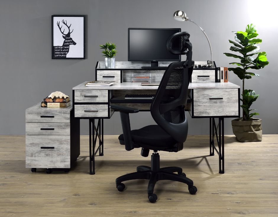Safea Computer Desk, Antique White & Black Finish 92802