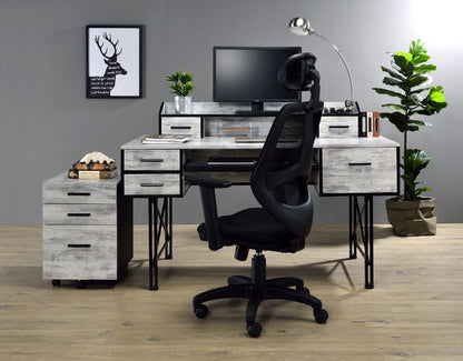 Safea Computer Desk, Antique White & Black Finish 92802
