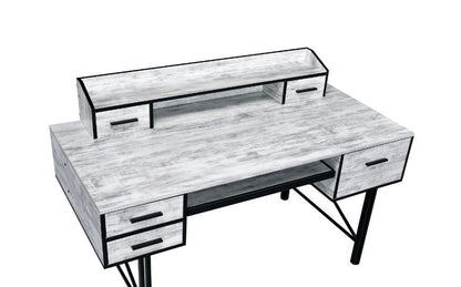 Safea Computer Desk, Antique White & Black Finish 92802