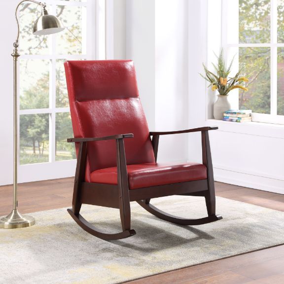 Raina Rocking Chair, Red PU & Espresso Finish 59931
