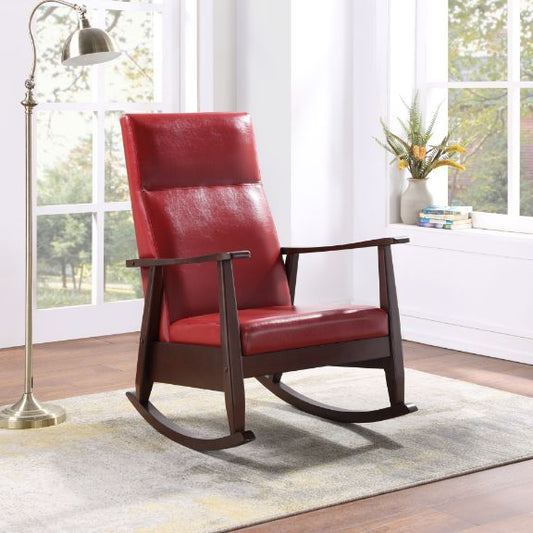 Raina Rocking Chair, Red PU & Espresso Finish 59931