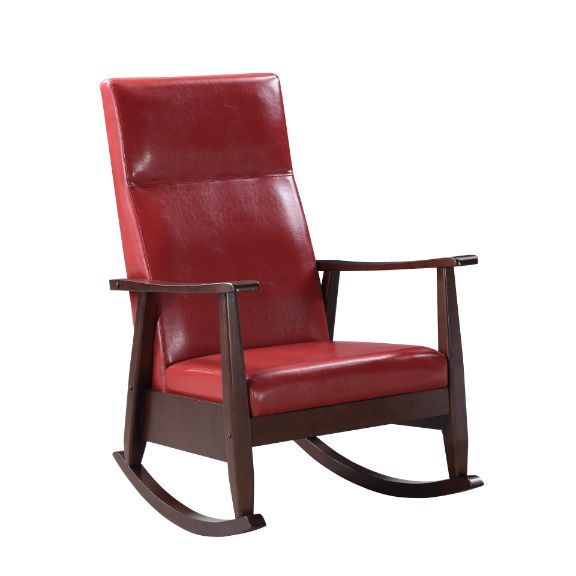 Raina Rocking Chair, Red PU & Espresso Finish 59931