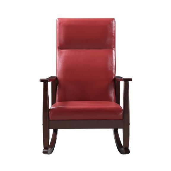 Raina Rocking Chair, Red PU & Espresso Finish 59931