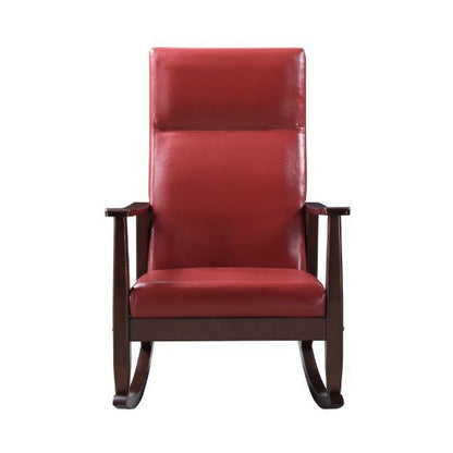Raina Rocking Chair, Red PU & Espresso Finish 59931