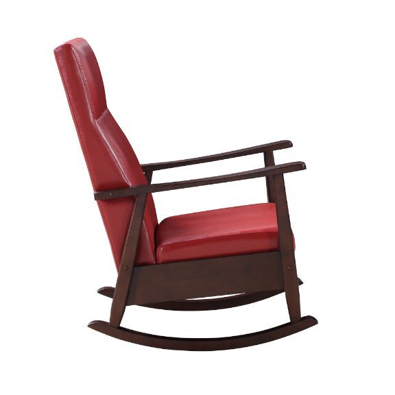 Raina Rocking Chair, Red PU & Espresso Finish 59931